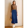 Women's Wool Blend A-Line Long Skirt with Wide Elastic Waistband & Flow Pleats Navy Blue - 3 of 4