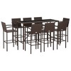 vidaXL 9 Piece Patio Bar Set - Brown Poly Rattan with Tempered Glass Tabletop, Weather-Resistant Material, Comfortable Seating - 3 of 4