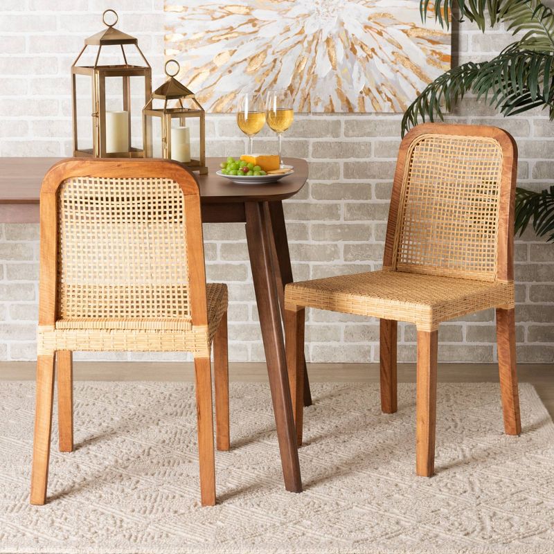 2pc CaspiaWood and Rattan Dining Chair Set Natural/Walnut - bali & pari: Solid Mango, No Assembly Required, 3 of 11