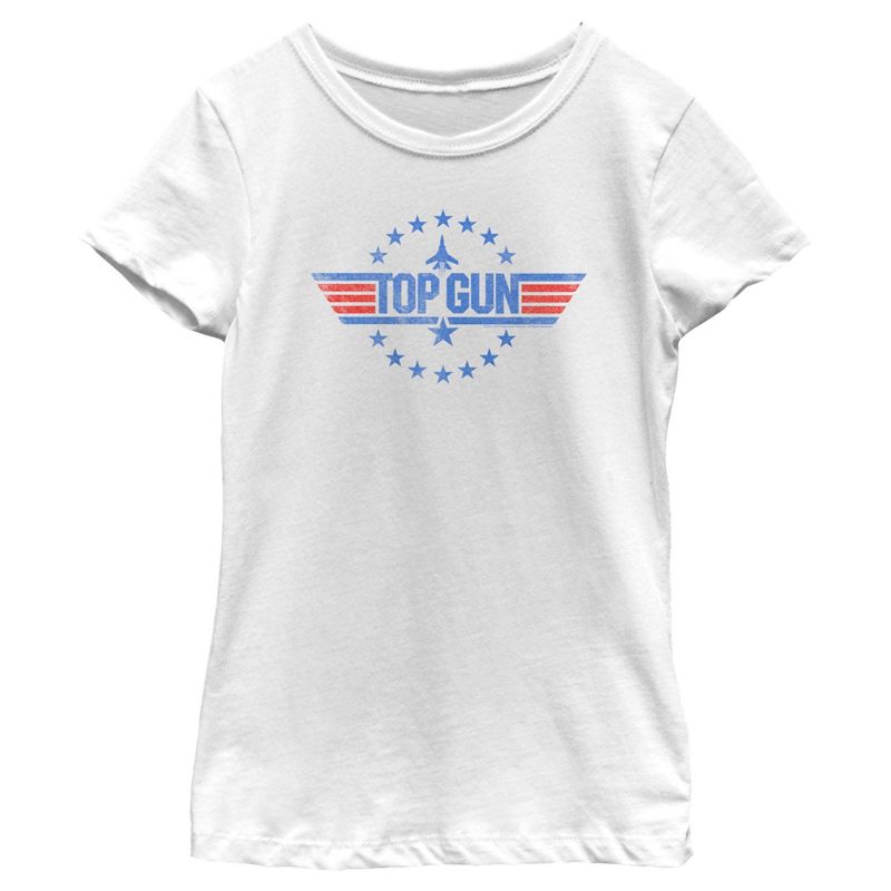 Girl's Top Gun Circle of Stars Logo T-Shirt, 1 of 5