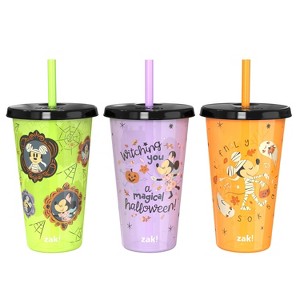 Zak Designs 3pc 25 fl oz Mickey Mouse Glow in the Dark Polypropylene Tumbler Set Purple/Orange/Green - 1 of 4