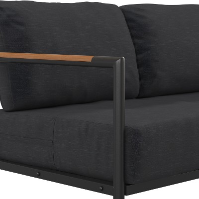 Modern Black Steel Frame Loveseat with Gray Cushions