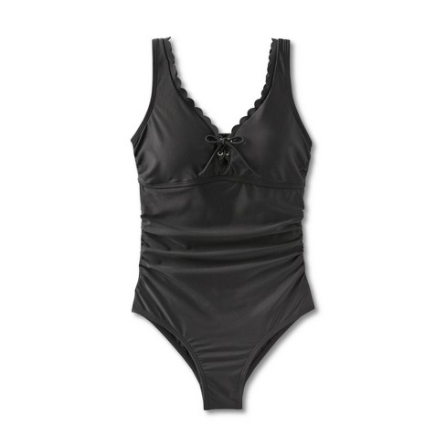 Women's Grommet Scallop Full Coverage One Piece Swimsuit - Kona Sol™ Black  Xs : Target