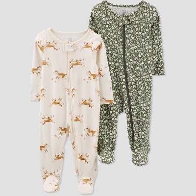 Image of Carter's Just One You® Baby Girls' 2pk Fox Sleep N' Play - Sage Green Newborn