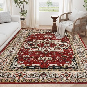 Area Rug Vintage Bohemia Large Persian Non-slip Washable Rug For Living Room Kitchen Bedroom Living Room Flower Design Yellow/Red - 1 of 4