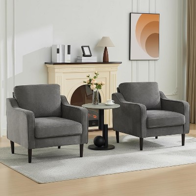 Accent Chair Set of 2,Mid Century Modern Living Room Chairs,Green Upholstered Arm Chair,Comfy Breathable Linen Fabric, Sofa Chair with Wood Legs