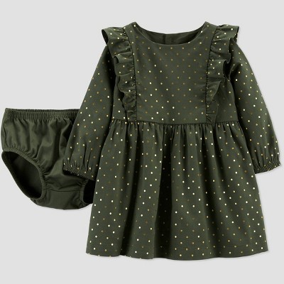 Baby Girls' Dot Ruffle Dress - Just One You® made by carter's Olive 18M