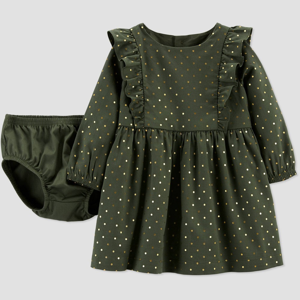 size newborn Baby Girls' Dot Ruffle Dress - Just One You made by carter's Olive Green