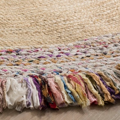 Ivory and Light Beige Round Wool Flat Woven Rug