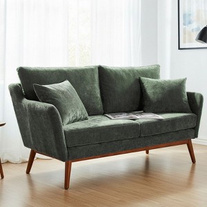 Karl Home |Linen Blend Mid-Century Modern Small Spaces Loveseat Two-Seater Sofa With Solid Wood Base - 1 of 4