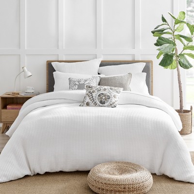 King White Cotton Reversible Waffle Duvet Cover Set