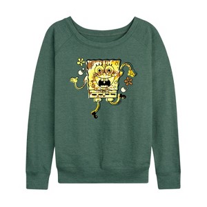 Women's - SpongeBob SquarePants - Tie Dye Spongebob Lightweight French Terry Wide Neck Long Sleeve Shirt - 1 of 4