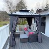 PURPLE LEAF Permanent Hardtop Gazebo Aluminum Frame Gazebo with Galvanized Steel Double Roof, UV-Resistant, Netting & Curtains included - Grey - 2 of 4