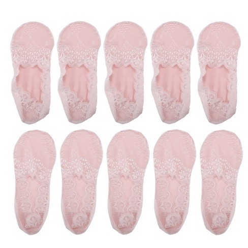 Unique Bargains Women Invisible Lace Breathable Soft No Show Socks 5 Pairs  Light Pink