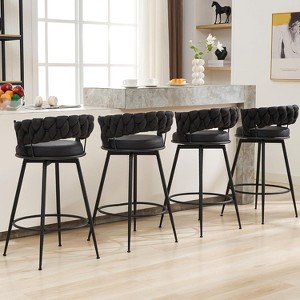 DYHOME 28 inch Bar Stools Set of 4, Modern Counter Height Bar Stools, 360° Swivel Suede Fabric Stool Chairs with Woven Back and Footrest - 1 of 4