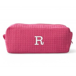 Personalization Mall Embroidered Waffle Weave Cosmetic Bag, Pink - 1 of 2
