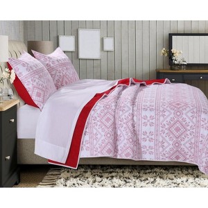 Greenland Home Fashions Holly, Cross Stitch White Quilt Set - 1 of 3