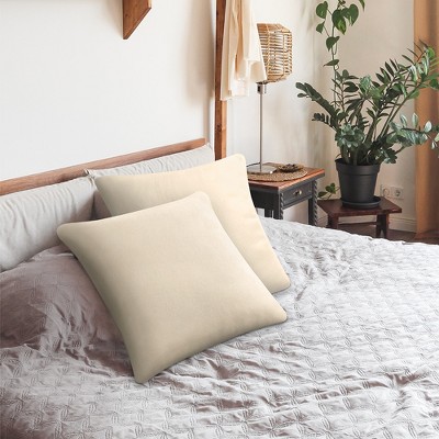 Ivory Velvet Flannel Throw Pillow Covers, Set of 2