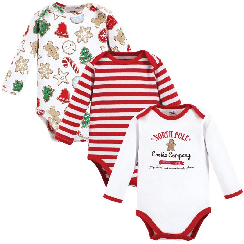 Touched by Nature Unisex Baby Organic Cotton Long-Sleeve Bodysuits, Christmas Cookies, 1 of 6