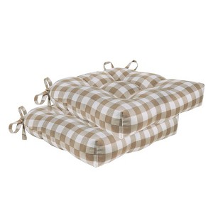 Kate Aurora Country Living Gingham Plaid Checkered Country Farmhouse Chair Cushion Pads - 1 of 4