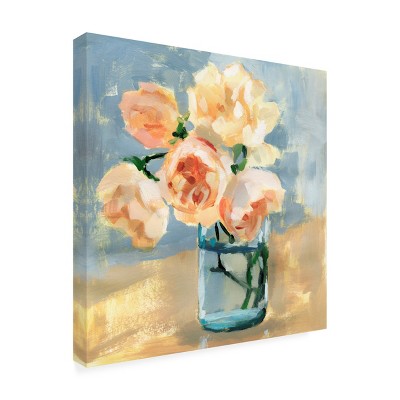 Peonies in Mason Jar Canvas Art with Wood Frame
