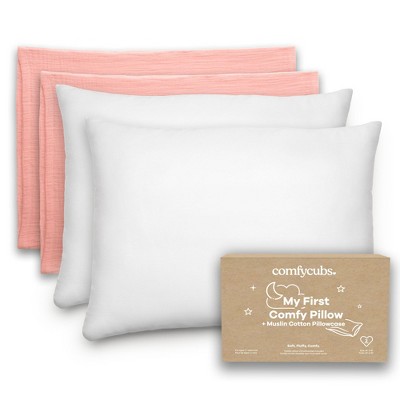 Toddler Pillow with Muslin Pillowcase, 13"x18", Kids Pillow for Sleeping by Comfy Cubs - 2 Pack