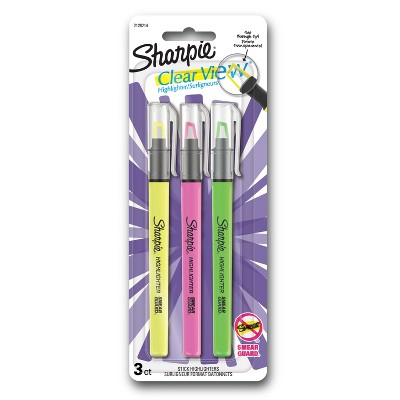 Sharpie Clear View 3pk Highlighters Fine Chisel Tip Multicolored: No Bleed Markers, Pink Green Yellow, Stationery & Office