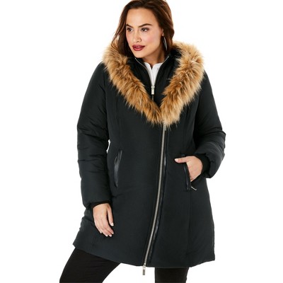 Roaman's Women's Plus Size Asymmetrical Double Layer Puffer Coat