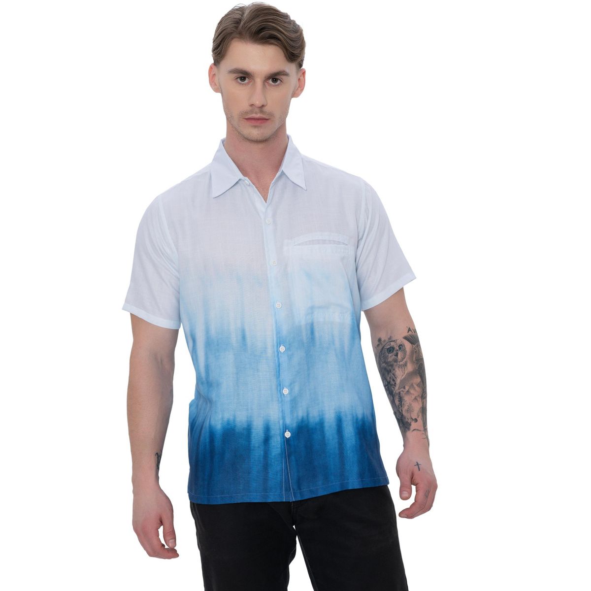 HAPPY BAY Mens Hawaiian Shirts Short Sleeve Button Down Holiday Shirt Men's Casual Vacation Beach Summer Party Shirts for Men XXL Blue Tie Dye Design