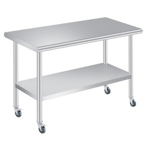 Prep Table with Rounded-Corner, Adjustable Undershelf and 4 Caster Wheels, Commercial Heavy Duty Table with Adjustable Under Shelf - 1 of 4