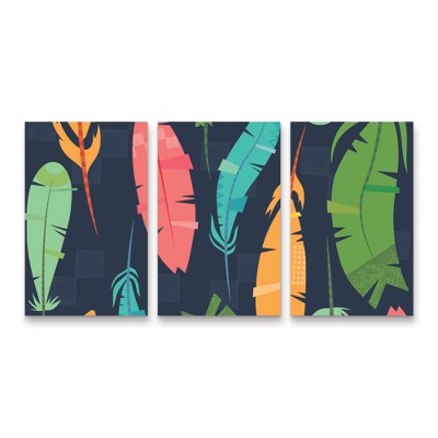 Trademark Fine Art Holli Conger Southwest Feathers Pattern 3 Piece Panel Set Art