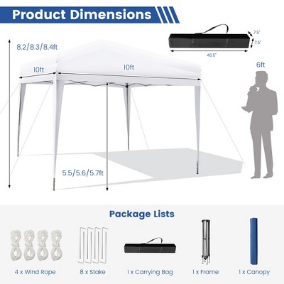 White 10x10 ft Adjustable Height Pop-Up Canopy Tent