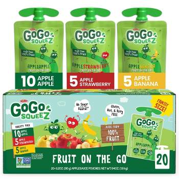 GoGo squeeZ Applesauce, Variety Apple/Banana/Strawberry - 3.2oz/20ct