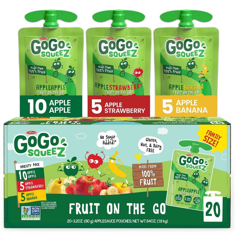 GoGo squeeZ Applesauce, Variety Apple/Banana/Strawberry - 3.2oz/20ct, 1 of 11