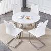 FURNIinspire Dining Sets Table And Chair Set, 42" Stainless Steel Leg Round Table And 4 White Dining Chairs With Silver Metal Leg, White And Silver - 4 of 4