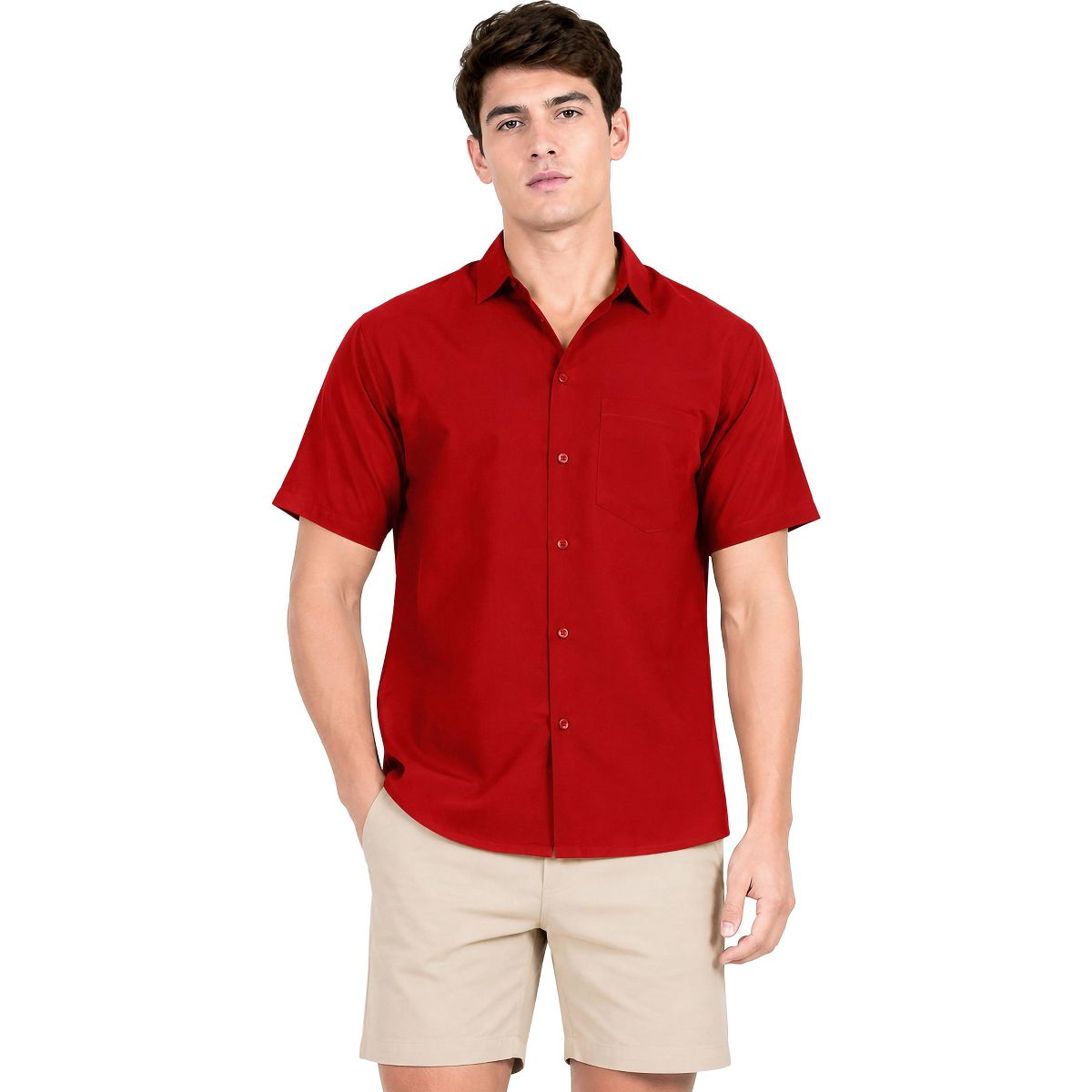 HAPPY BAY Men's Short Sleeve Button Down Casual Collar Camp Summer Beach Shirts Business Dress Shirts Vacation Solid Shirts with Pocket 7XL Red Solid