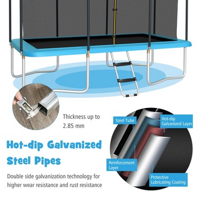 8x14 FT Blue Rectangular Trampoline with Safety Enclosure