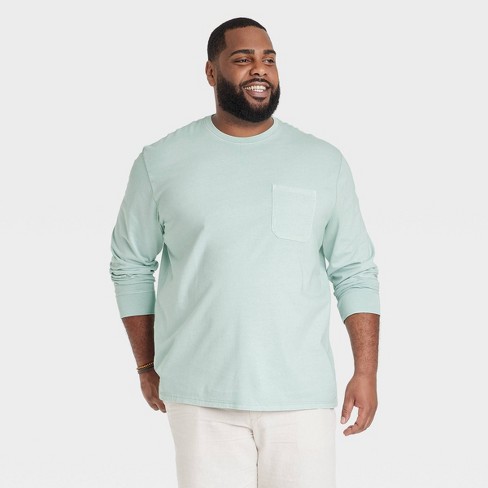 Men's Regular Fit Long Sleeve Crewneck T-Shirt - Goodfellow & Co™ Aqua  Green S