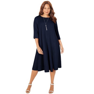 Catherines Women's Plus Size Strawbridge Fit & Flare Dress - 0x, Navy ...