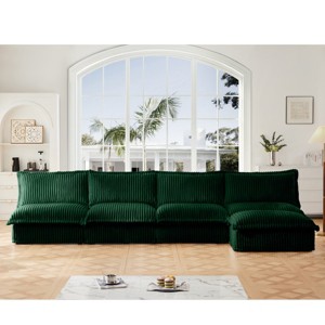 Upholstered Sectional Sofa, 4 Seater Armless Sectional Sofa with Reversible Ottoman, Sectional Sofas with Corduroy Fabric-Cuddlewood - 1 of 4