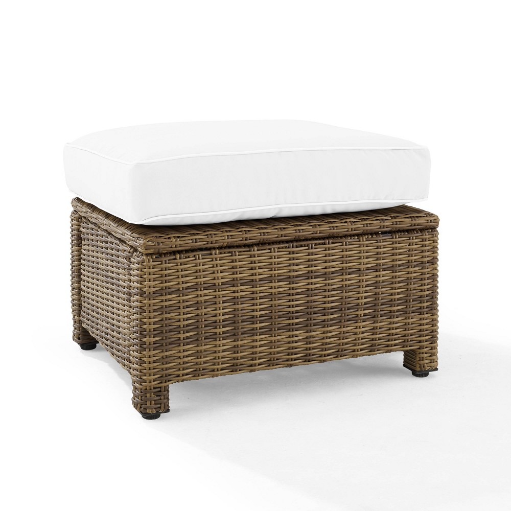 Photos - Pouffe / Bench Crosley Bradenton Outdoor Ottoman: Weathered Brown/White, All-Weather Wicker, Stee 