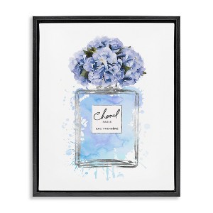 Stupell Industries Blue Flowers Perfume Bottle Floating Frame Canvas Art, Black, 25" x 31" - 1 of 4