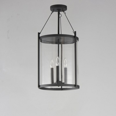 Matte Black Aluminum 3-Light Outdoor Pendant with Clear Glass Shade