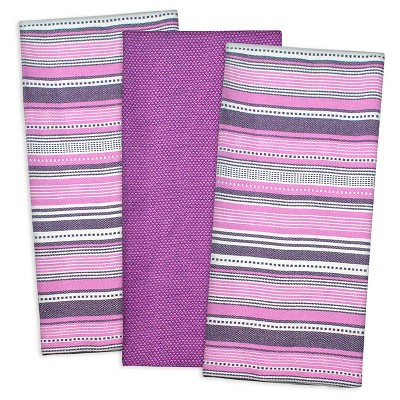 3pk Urban Striped Kitchen Towels Eggplant - Design Imports