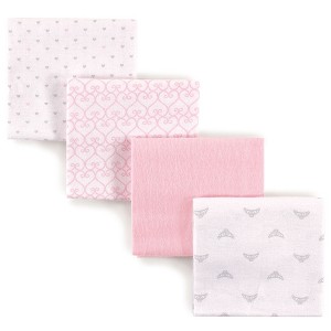 Luvable Friends Baby Girl Cotton Flannel Receiving Blankets, Tiara 4-Pack, One Size - 1 of 2