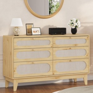 1-Box Assembly Rattan 6-Drawer Dresser with Power Outlets & USB Ports,  Wood Storage Cabinet for Bedroom - 1 of 4