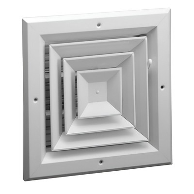 Hart & Cooley 8x8 Aluminum 4-Way Ceiling Diffuser, Multi-Shutter Damper, White