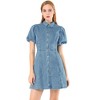 Allegra K Women's Puff Short Sleeve Collared Button Front Mini Denim Dress - 2 of 4