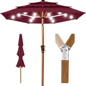 Best Choice Products Woodgrain Pattern 10ft 3-Tier Solar Patio Umbrella w/ 24 LED Lights, Tilt - 1 of 4