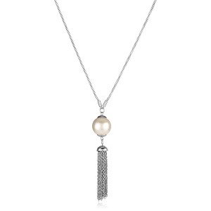 ELYA Women's Faux Pearl Stainless Steel Tassel Drop Necklace - 1 of 4